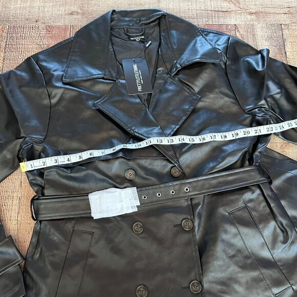 pretty little thing black tall faux leather drop shoulder button down trench 8 - Picture 2 of 10